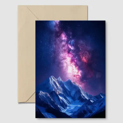 Milky Way Galaxy Over Snowy Mountain Night
