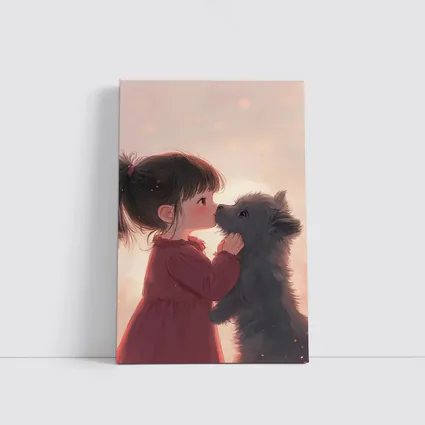 Little Girl and Puppy Anime Art