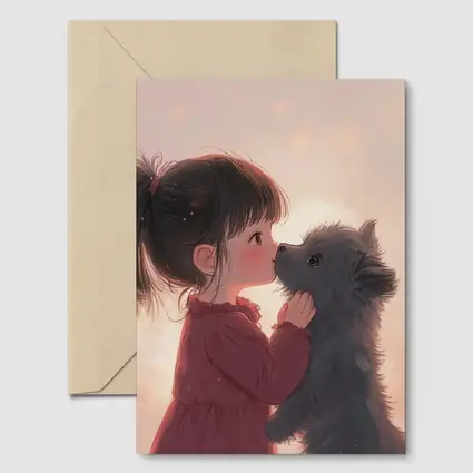 Little Girl and Puppy Anime Art