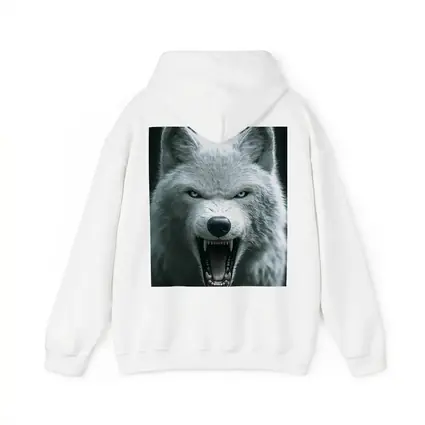 White Wolf Snarling Against Dark Background