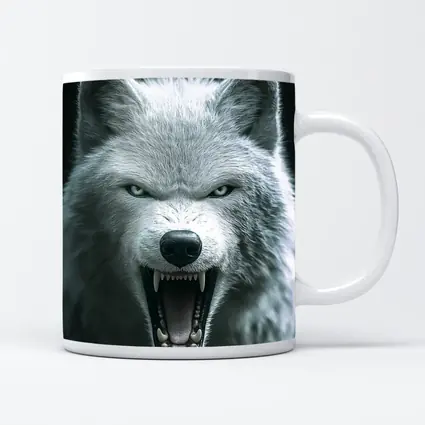 White Wolf Snarling Against Dark Background