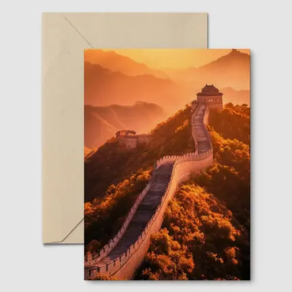 Great Wall of China Golden Sunset Mountains