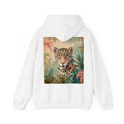Jaguar Portrait Tropical Leaves Botanical Art