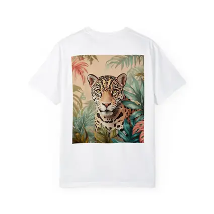 Jaguar Portrait Tropical Leaves Botanical Art