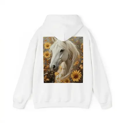White Horse Portrait Sunflowers Butterflies Golden