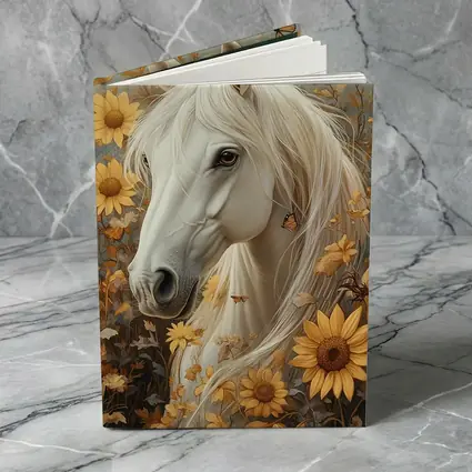 White Horse Portrait Sunflowers Butterflies Golden