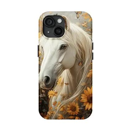White Horse Portrait Sunflowers Butterflies Golden