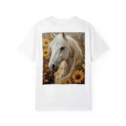 White Horse Portrait Sunflowers Butterflies Golden