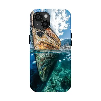 Rusty Shipwreck Split View Clear Ocean Water