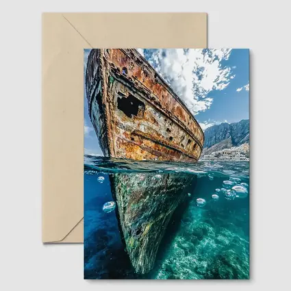 Rusty Shipwreck Split View Clear Ocean Water