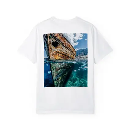 Rusty Shipwreck Split View Clear Ocean Water