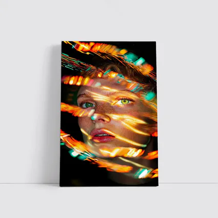 Woman Face Neon Light Streaks Portrait