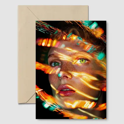 Woman Face Neon Light Streaks Portrait