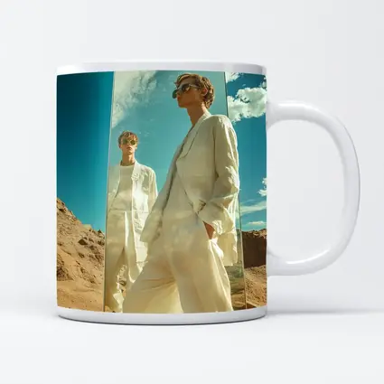 Man White Suit Mirror Desert Landscape