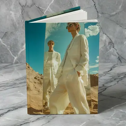 Man White Suit Mirror Desert Landscape
