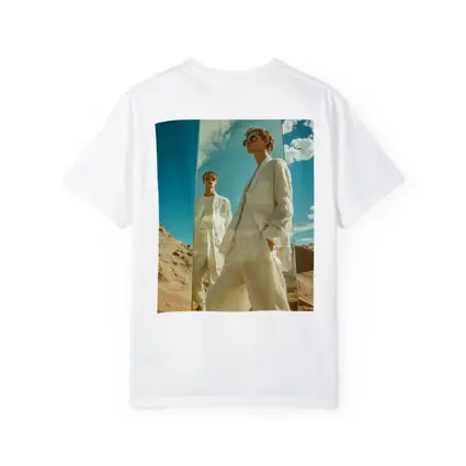 Man White Suit Mirror Desert Landscape