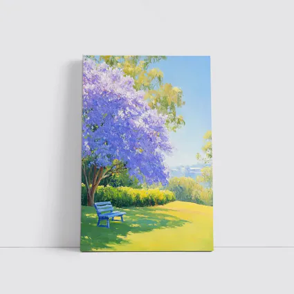 Jacaranda Tree Park Bench Oil Painting