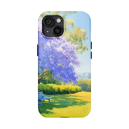 Jacaranda Tree Park Bench Oil Painting