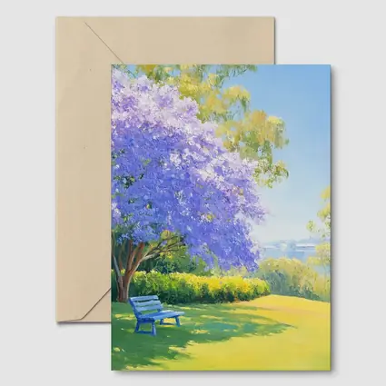 Jacaranda Tree Park Bench Oil Painting