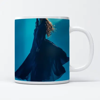 Woman Blue Flowing Dress Teal Background