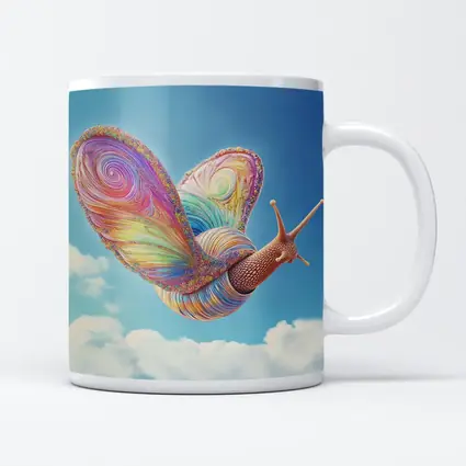 Rainbow Snail With Butterfly Wings Blue Sky