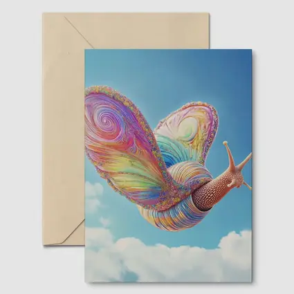 Rainbow Snail With Butterfly Wings Blue Sky