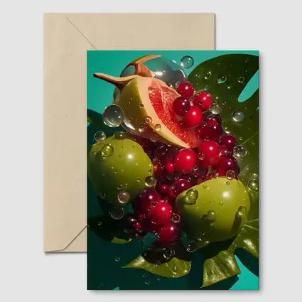 Grapefruit Cranberries Green Apples Teal Background