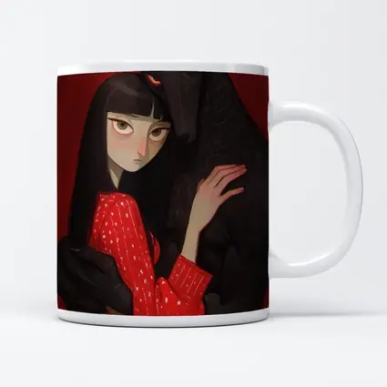 Dark Wolf Girl Red Background Gothic Art