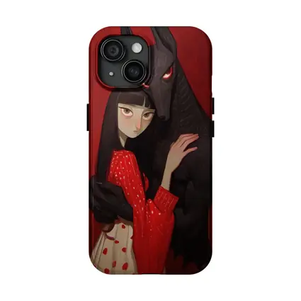 Dark Wolf Girl Red Background Gothic Art