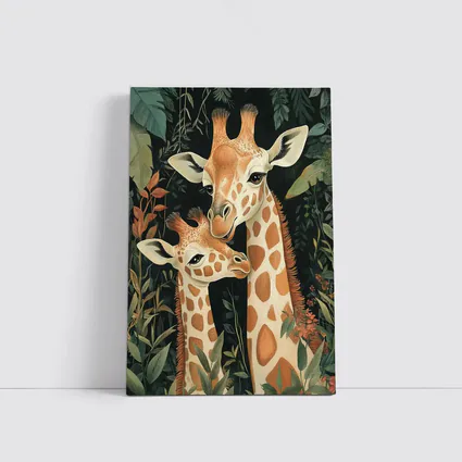 Mother and Baby Giraffe Jungle Illustration
