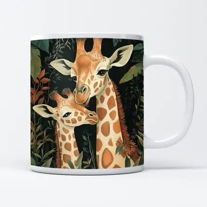 Mother and Baby Giraffe Jungle Illustration