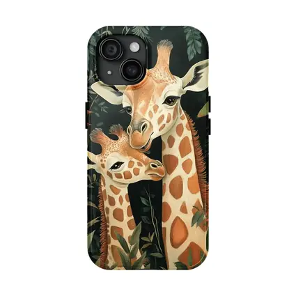 Mother and Baby Giraffe Jungle Illustration