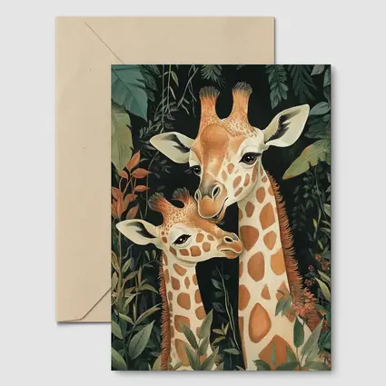 Mother and Baby Giraffe Jungle Illustration