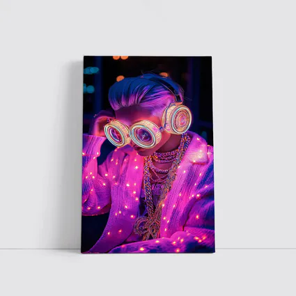 Neon Cyberpunk Girl Glowing Goggles Pink Light