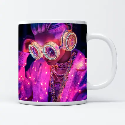 Neon Cyberpunk Girl Glowing Goggles Pink Light