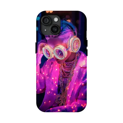 Neon Cyberpunk Girl Glowing Goggles Pink Light