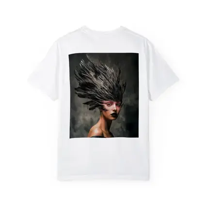 Dark Feather Headdress Woman Gray Background