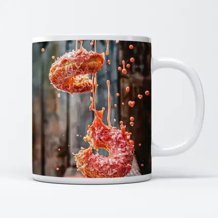 Pink Glazed Donuts Falling Rustic Wood Background