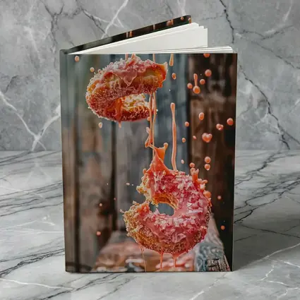Pink Glazed Donuts Falling Rustic Wood Background