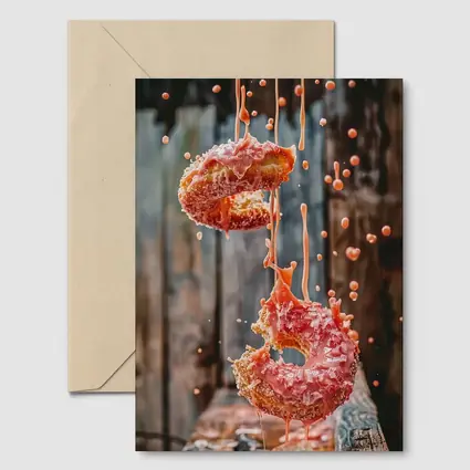 Pink Glazed Donuts Falling Rustic Wood Background