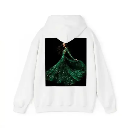 Woman Green Sequin Gown Black Background
