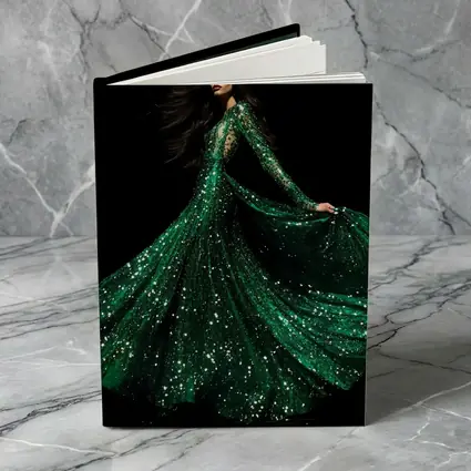 Woman Green Sequin Gown Black Background