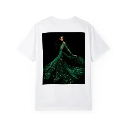 Woman Green Sequin Gown Black Background