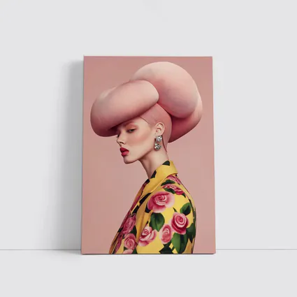 Fashion Woman Pink Sculptural Hat Floral Jacket