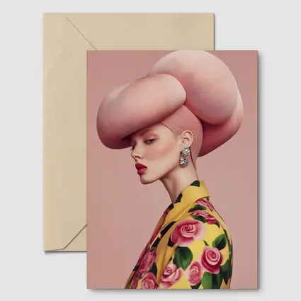 Fashion Woman Pink Sculptural Hat Floral Jacket
