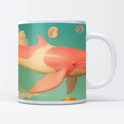Pink Whale Flying Through Dreamy Sky