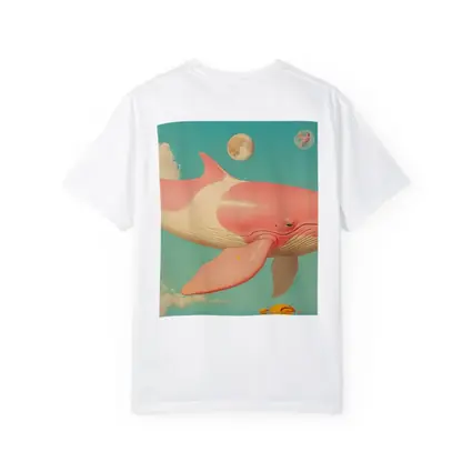 Pink Whale Flying Through Dreamy Sky