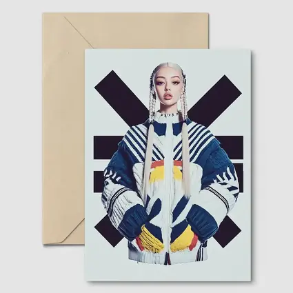 Asian Woman Bold Graphic Cross Background