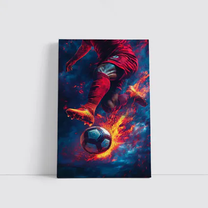 Soccer Player Kicking Ball Fire Art