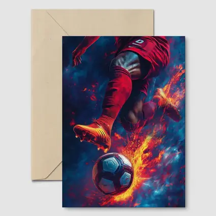 Soccer Player Kicking Ball Fire Art